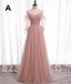 Pink Elegant A-Line Tulle Long Ball Gown Evening Gown Bridesmaid Dress