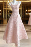 Pink A-Line Vintage Butterfly Embroidered Satin Prom Dress Birthday Dressed01772