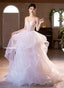 Pink and White Tulle Beaded Layers Sweet 16 Dress, Tulle Long Prom Dress
