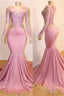 Pink Appliques Long Sleevess Prom Dresses New Arrival Gorgeous Mermaid Evening Gowns