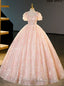 Pink Ball Gowns Lace Sequins Beading Quinceanera Dress