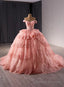 Pink Ball Gowns Lace Tiers Prom Dress