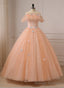 Pink Ball Gowns Off Shoulder Tulle Sweet 16 Dress with Flowers, Pink Formal Dress