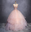 Pink Ball-Gown Organza Floor-Length Prom Dress with Appliqued