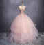 Pink Ball-Gowns Organza Floor Length Prom Dress with Appliqued