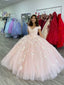 Pink Gorgeous Applique Sweet Long Tulle Elegant Ball Gowns Prom Dresses Coming Of Age Ceremony Dresses