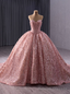 Pink Ball Gowns Sequins Beading Prom Dress