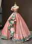 Pink Ball Gowns Sequins Blue Embroidery Appliques One Shoulder Sweet 16 Prom Dress