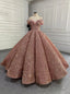 Pink Ball Gowns Sequins Off the Shoulder Prom Dress