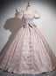 Pink Ball Gowns Square Neck Short Sleeve Bow Quinceanera Dress