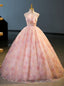 Pink Ball Gowns Strapless Flower Quinceanera Dress