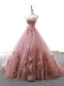 Pink Ball Gowns Sweetheart Neck Tulle Appliques Wedding Dress