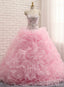 Pink Ball Gowns Sweetheart Organza Ruffles Quinceanera Dresses