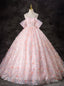 Pink Ball Gowns Tulle 3D Flower Quinceanera Dress