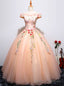 Pink Ball Gowns Tulle Appliques Off The Shoulder Quinceanera Dresses
