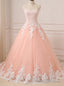 Pink Ball Gown Tulle Lace Appliques Sweetheart Princess Quinceanera Dresses
