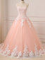 Pink Ball Gowns Tulle Lace Appliques Sweetheart Princess Quinceanera Dresses