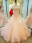 Pink Ball Gowns Tulle Off The Shoulder Appliques Wedding Dress