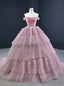 Pink Ball Gowns Tulle Off the Shoulder Pleats Prom Dress