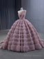 Pink Ball Gowns Tulle One Shoulder Pleats Prom Dress