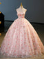 Pink Ball Gowns Tulle Print Flower Quinceanera Dress