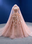 Pink Ball Gowns Tulle Sequins 3D Appliques Prom Dress With Shawl