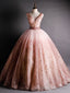 Pink Ball Gowns Tulle Sequins Bling Bling Beading Quinceanera Dress