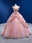 Pink Ball Gowns Tulle Sequins Cap Sleeve Prom Dress