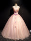 Pink Ball Gowns Tulle Strapless Appliques Quinceanera Dress