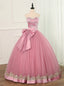 Pink Ball Gowns Tulle Sweetheart Bow Appliques Quinceanera Dresses
