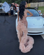 Pink Beaded Prom Dress With Slit Sequins Evning Dresses