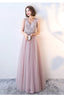 Pink Beaded V-Neckline Tulle Long Prom Dress Pink Prom Dress Prom Dress