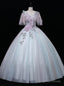 Pink Blue Tulle V Neck Pleats Quinceanera Dress