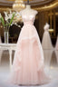 Pink Elegant Tulle A-Line Floor Length Wedding Party Dresses, Light Pink Gown