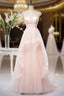 Pink Elegant Tulle A-Line Floor Length Wedding Prom Dress Light Pink Gown