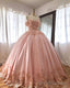 Pink Embroidered Lace Quinceanera Dresses Ball Gown, Long Prom Dress