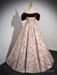 Pink Floral Off Shoulder Beaded Long Prom Dress, Pink Floor Length Prom Dress