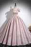 Pink Floral Satin Long Prom Dress, Beautiful A-Line Evening Dress With Bow