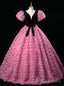Pink Flower Puff Sleeve V Neck Quinceanera Dress