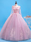 Pink Flowers Long Formal Dresses, Pink Sweet 16 Gowns Prom Dresses