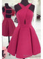 Pink Halter Neck Short A Line Prom Homecoming Dress Featuring Cutout Back