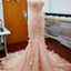 Pink Handmade Flowers Lace Appliques Sweetheart Strapless Mermaid Long Wedding Dress