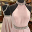 Pink High Neck Long Prom Dress, Pink Backless Prom Dress