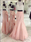 Pink High Neck Mermaid Backless Satin Long Pink Prom Dress