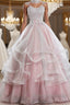 Pink high neck tulle lace long prom dress, pink sweet 16 dress