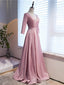 Pink Illusion V Neck Beading Short Sleeve Prom Dress