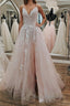 Pink Lace Appliques A Line Open Back Tulle Long Prom Dress Pink Lace Prom Graduation Prom Dress