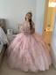 Pink Lace Appliques Ball Gowns Sweet 16 Dresses Quinceanera Dresses