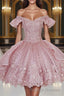Pink Lace Homecoming Gown with Beading Princess Off the Shoulder Hoco Dresses