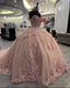 Pink Lace Long Prom Dresses, Ball Gowns Sweet 16 Dresses